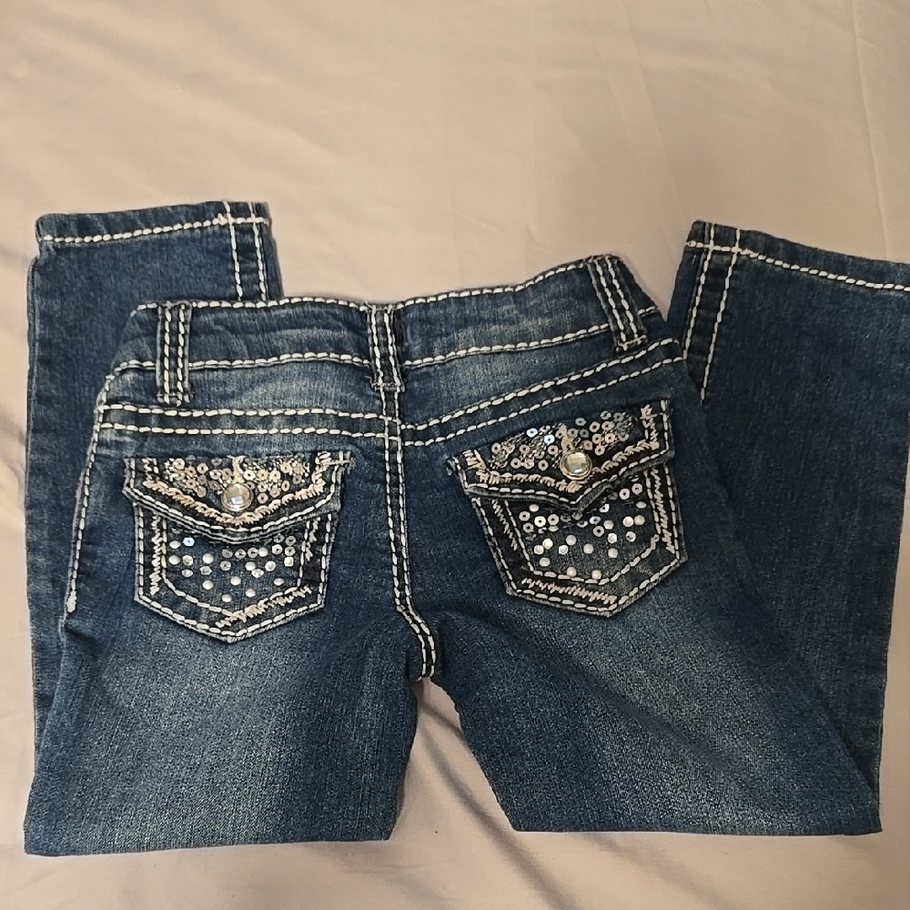 Kids Blue Denim Jeans with Sequin Detail